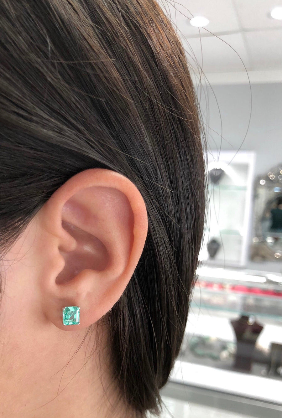 1.60tcw Lively Asscher-Cut Colombian Emerald Earrings Gold 14K