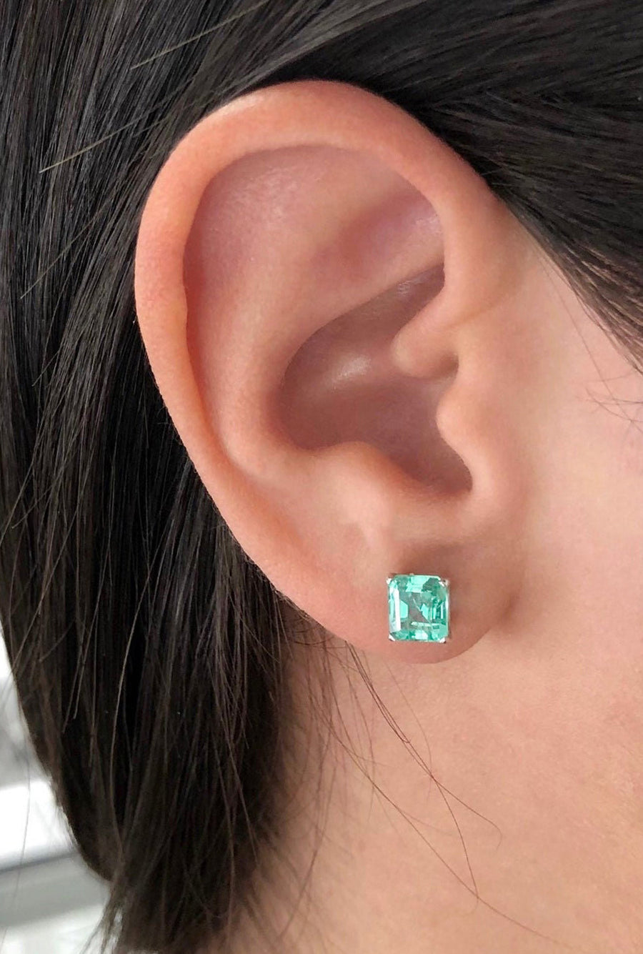 1.60tcw Lively Asscher-Cut Natural Colombian Emerald Earrings Gold 14K
