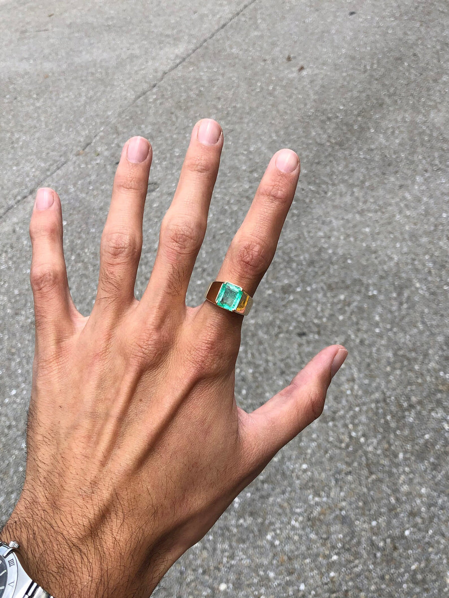 Impressive 3.50 Carat Men's Emerald Ring - Four Prong Setting
