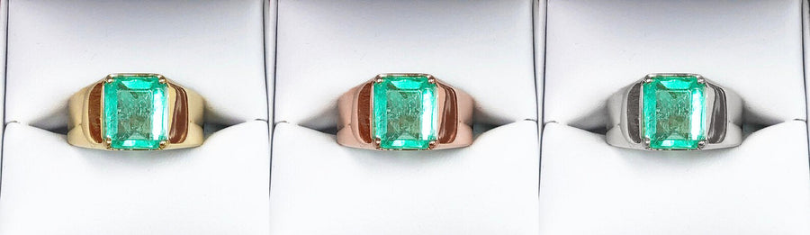 Distinctive Square Cut Emerald Ring for Men - Solid Gold Setting
