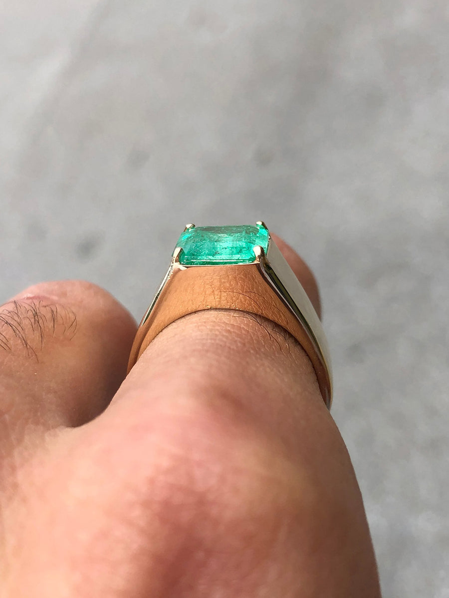 Elegant 3.50 Carat Square Cut Emerald Ring - Heavy Gold Band