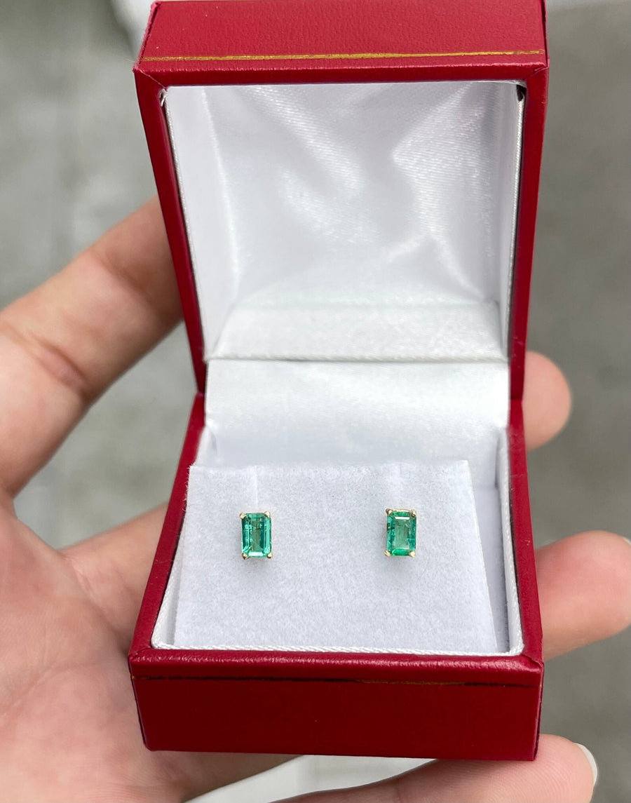 0.60tcw Petite Four Prong Classic Emerald Cut Stud Earrings 14K Gold