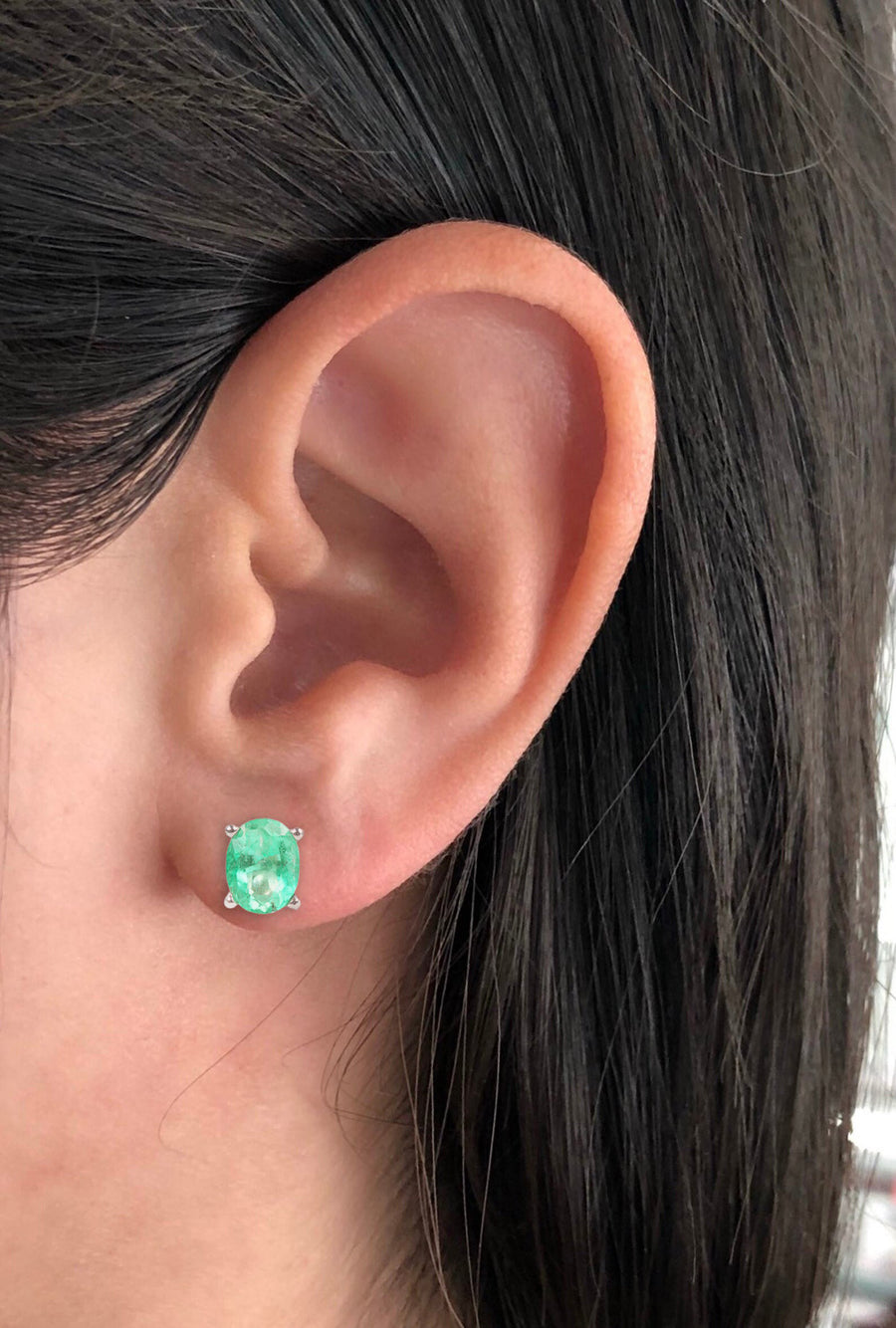 2.0TCW Green Certified Genuine Emerald Oval Scroll Prong Stud Earrings 14K Gold Gift