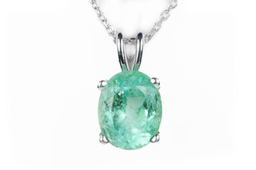 2.50 Carat Oval Emerald Sterling Silver 4 Prong Double Bail Silver Necklace 925