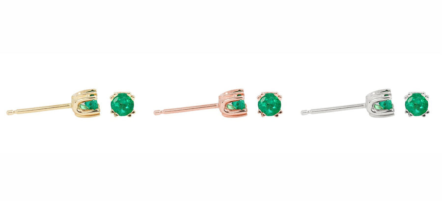 0.35tcw AAA+ Petite Round Emerald Vivid Deep Green Earrings 14K