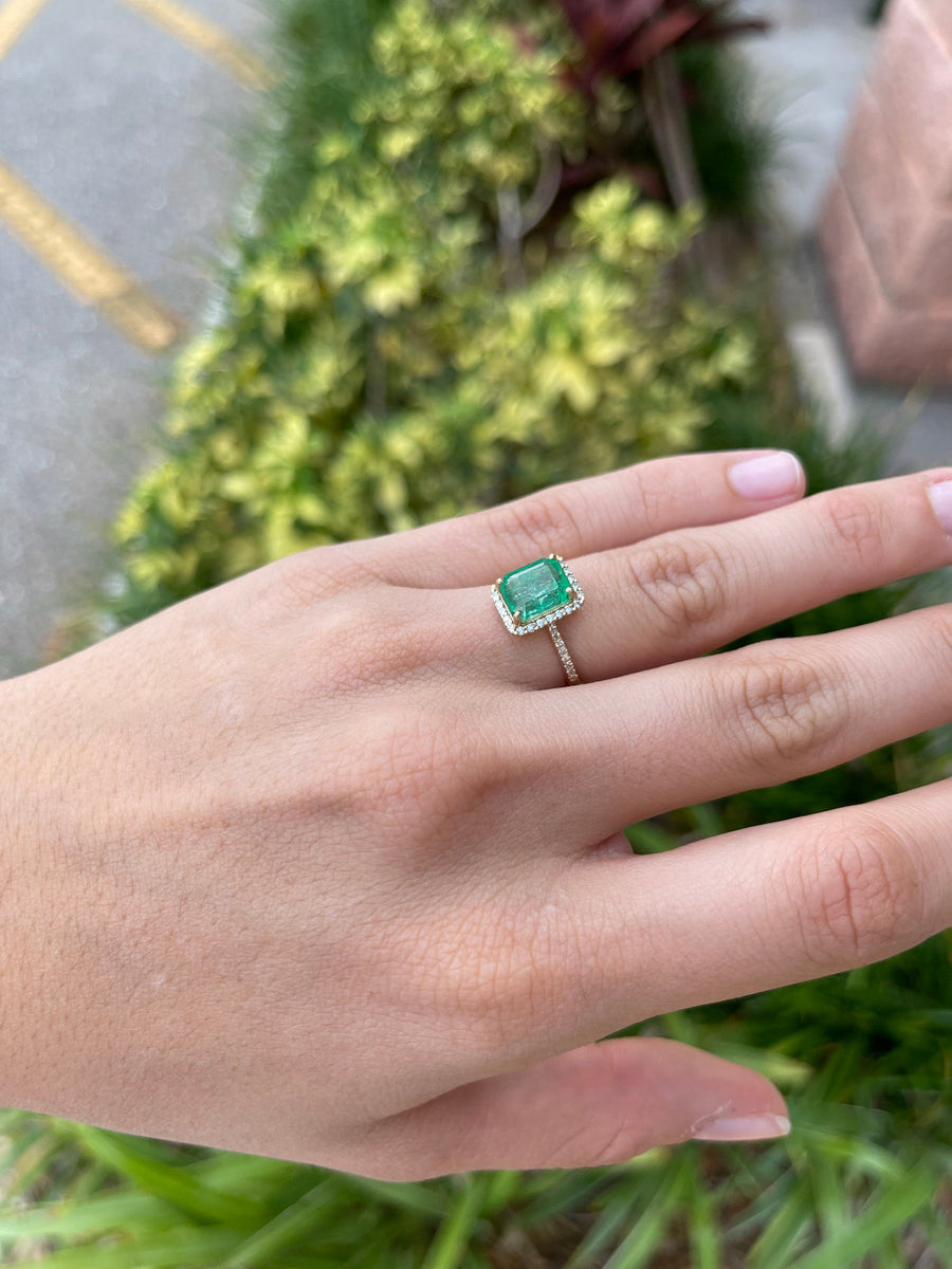 Emerald And Diamond 2.80tcw Anniversary Ring Halo Emerald Cut Ring 14K Yellow Gold