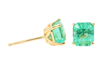 1.80tcw Natural Bright Electric Green Emerald Asscher Cut Earrings 14K