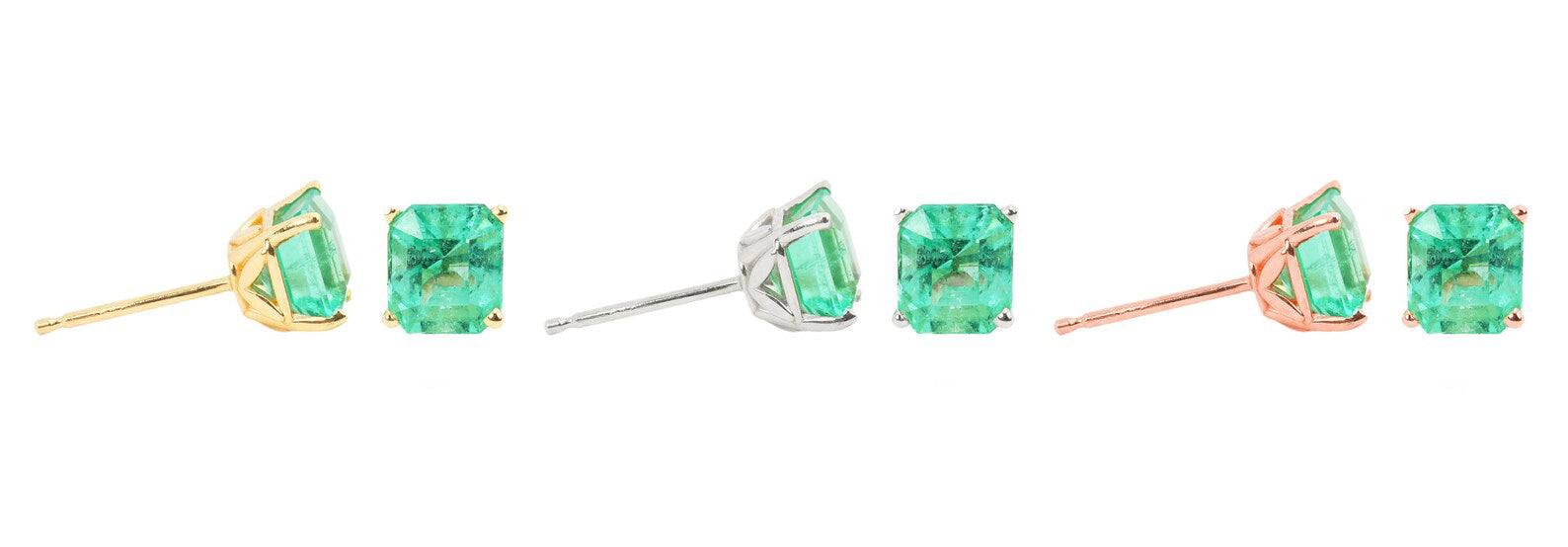 1.80tcw Natural Bright Electric Green Emerald Asscher Cut Earrings 14K - JR Colombian Emeralds