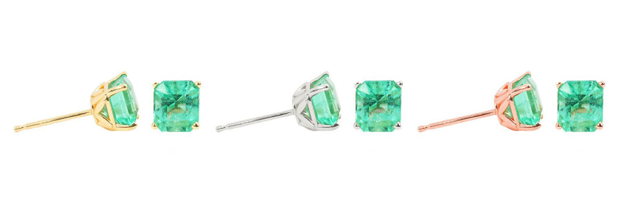 1.80tcw Natural Bright Electric Green Emerald Asscher Cut Earrings 14K