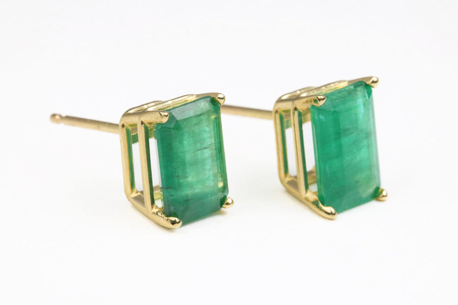 2.50tcw Natural Emerald Rich Dark Green Emerald Cut Timeless Earrings 14K