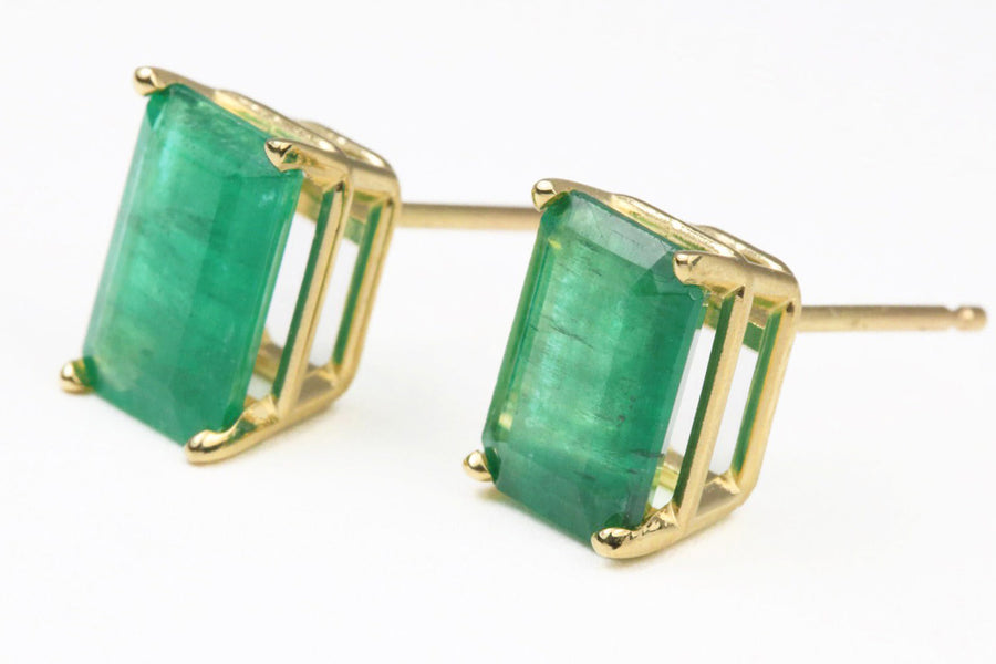 2.50tcw Genuine Emerald Rich Dark Green Emerald Cut Timeless Earrings 14K