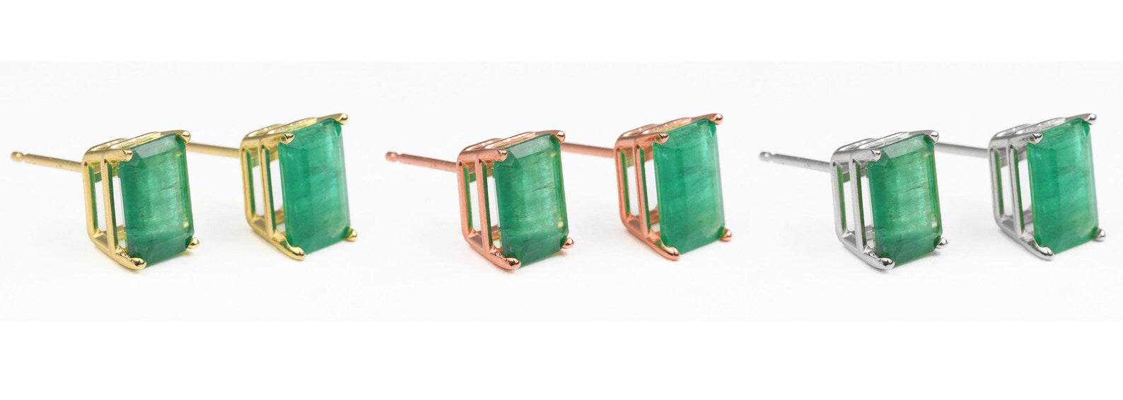 2.50tcw Natural Emerald Dark Green Emerald Cut Timeless Earrings 14K