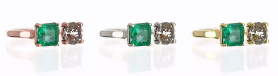 2.54tcw Natural Asscher Emerald & Round Diamond Cuff Toi Et Moi Wedding Ring 14K