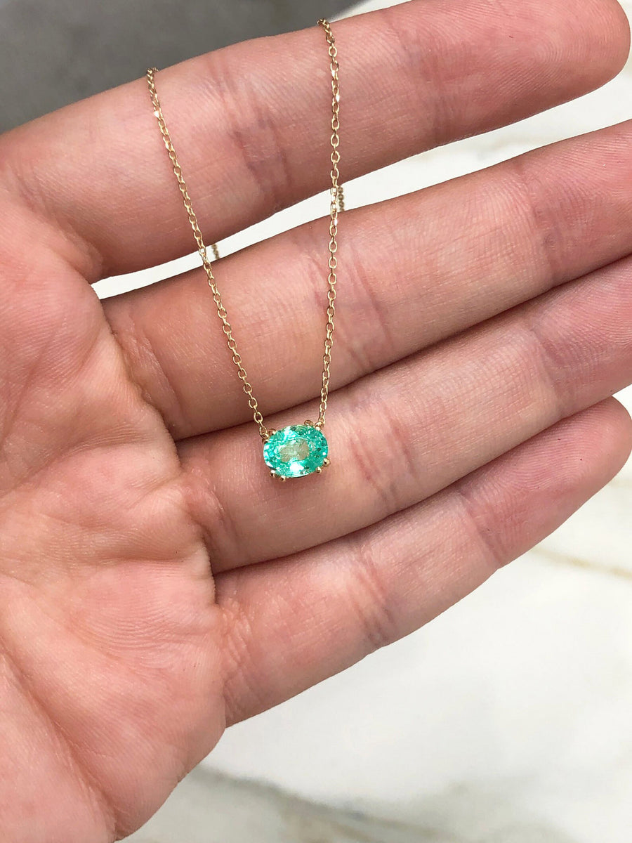 14K 1.0 Carat East To West VS Clarity Colombian Emerald Necklace 