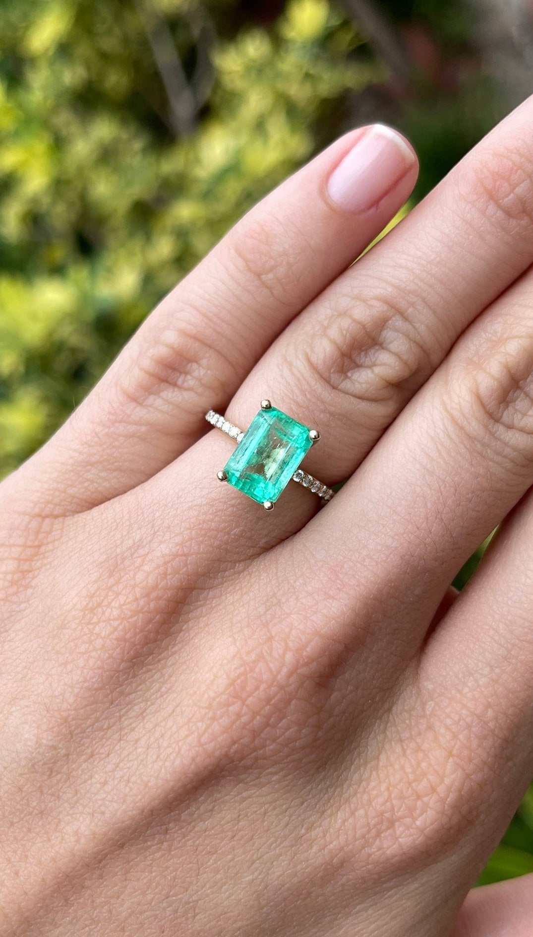 4.21tcw Emerald Cut Colombian Emerald & Diamond Solitaire With Accents Ring 14K - JR Colombian Emeralds