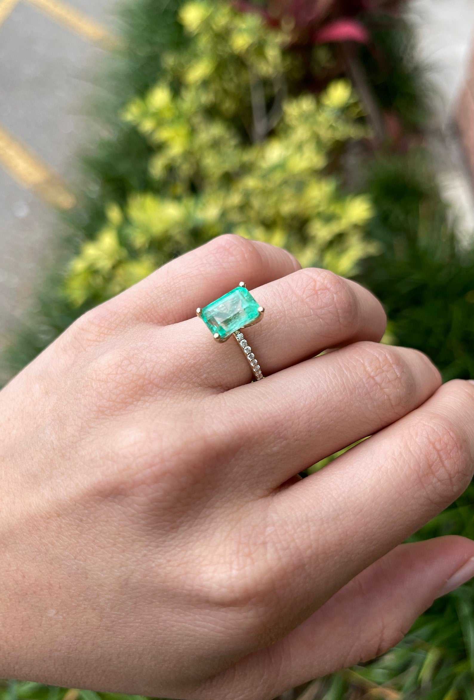 Stunning 14K Ring with 4.21tcw Colombian Emerald Cut and Diamond Solitaire