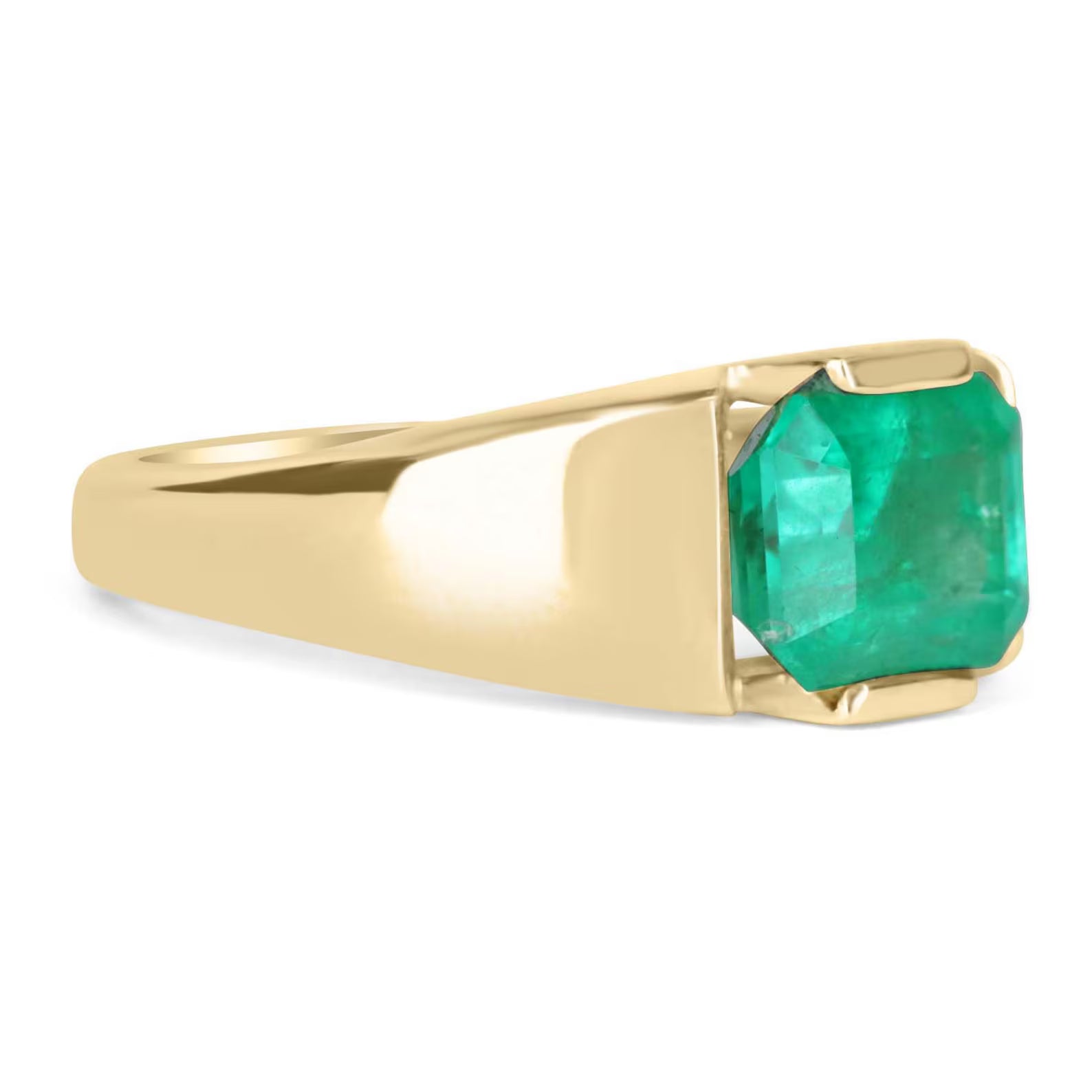 3.52 Carat Emerald Cut Green Colombian Emerald Tension Set Ring 14K