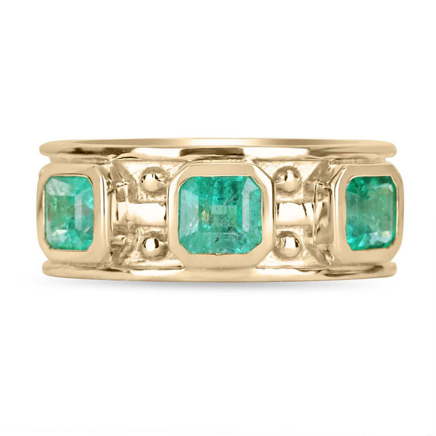 2.85tcw Men's Emerald Solitaire Three Stone Everyday Band Ring 14K