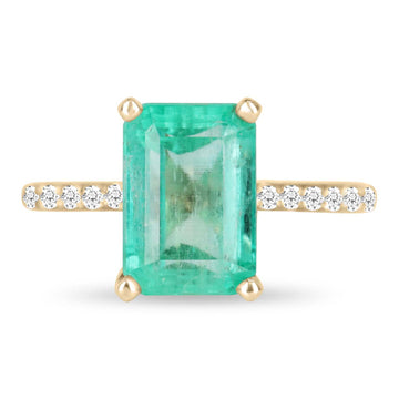 4.21tcw Emerald Cut Colombian Emerald & Diamond Solitaire With Accents Ring 14K
