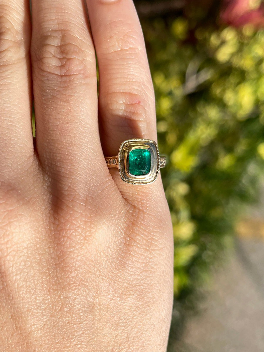 Bold and Beautiful: Genuine Emerald & Diamond Shank Ring