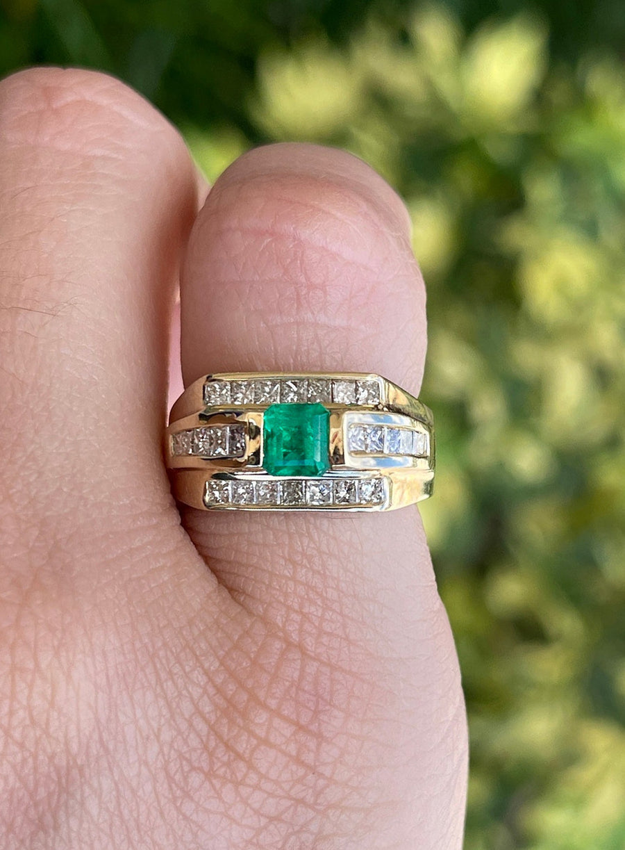 Emerald Cut Half Bezel Diamond Pinky Ring - 1.65tcw