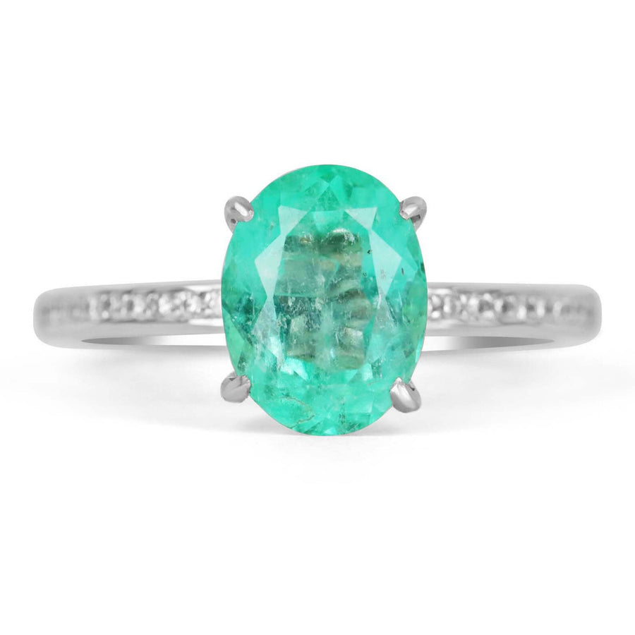3.0tcw Oval Emerald and Diamond Accent Engagement Ring 14K
