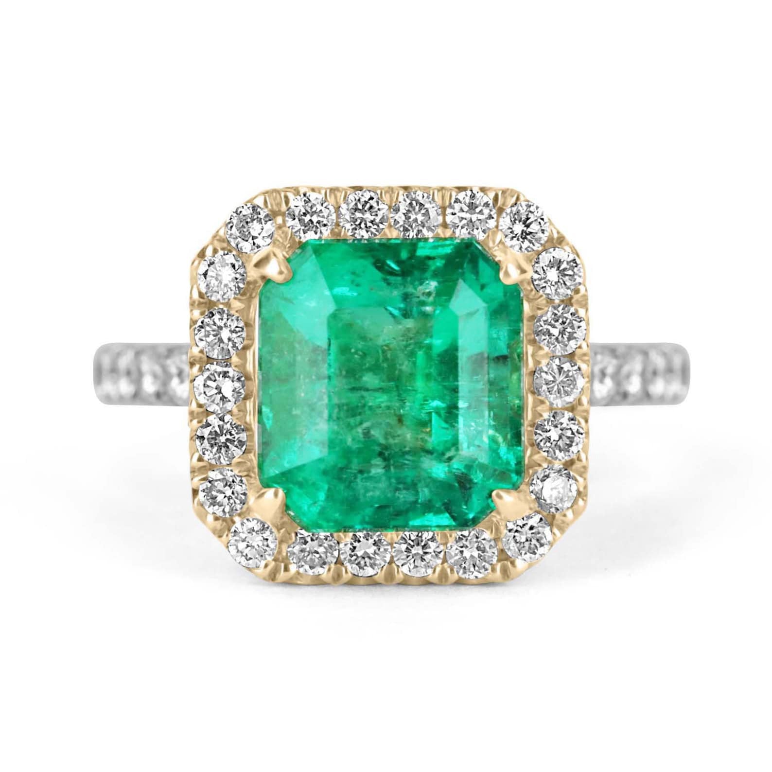 4.17tcw AAA+ Colombian Emerald & Diamond Halo Engagement Ring 18K