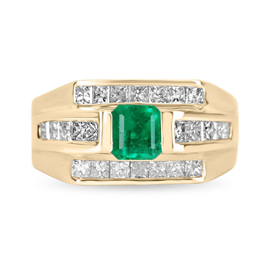 1.65tcw Emerald Cut Half Bezel Emerald Princess Cut Diamond Pinky Ring 14K