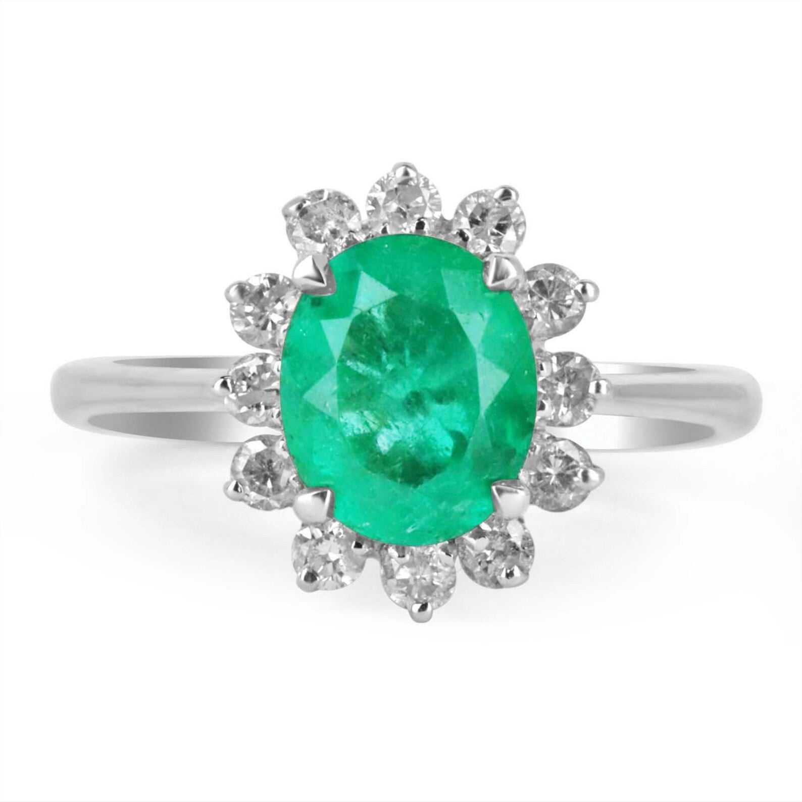 2.10tcw Colombian Emerald Oval & Diamond Halo Statement Ring 14K