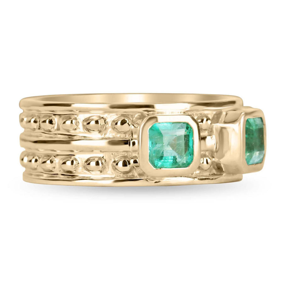 2.85tcw Men's Emerald Solitaire Three Stone Everyday Band Ring 14K gift