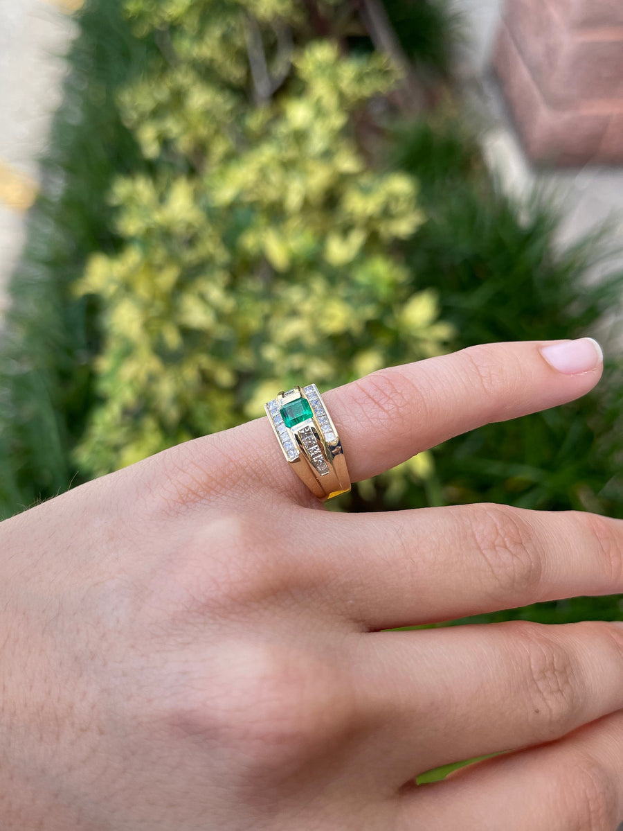 Princess Cut Diamond Pinky Ring - 1.65tcw Emerald