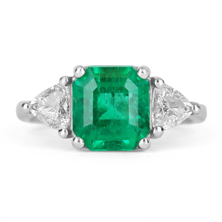Elegant 2.80tcw Natural Asscher Emerald and Diamond Trillion Ring 18K