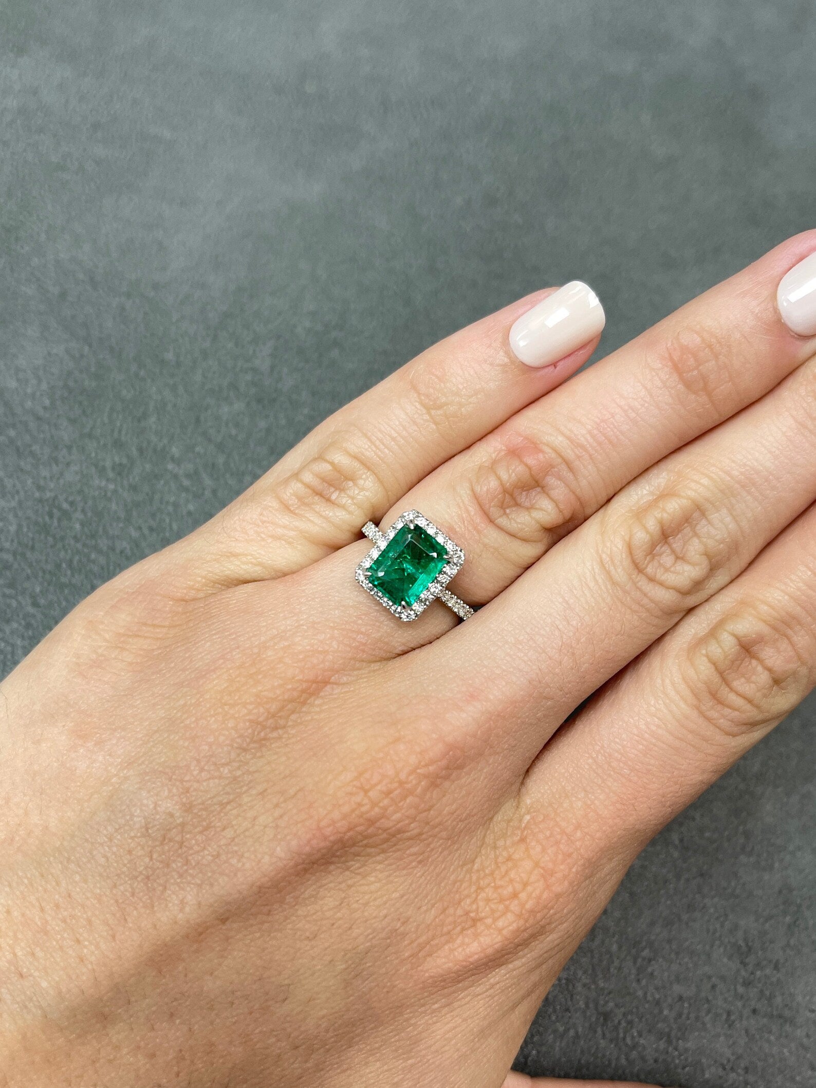 AAA Fine Quality 2.53tcw 18K Natural Vivid Emerald & Diamond Halo Engagement Ring - JR Colombian Emeralds