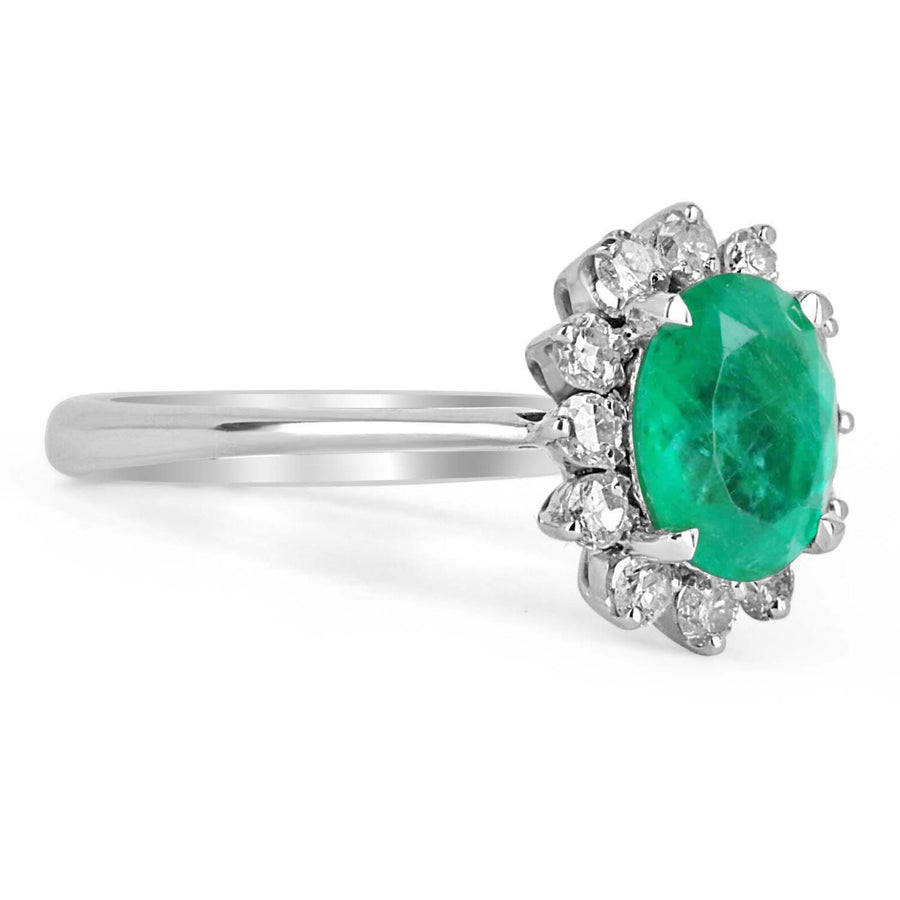 2.10tcw Colombian Emerald Oval & Diamond Halo Statement Engagement Ring 14K 