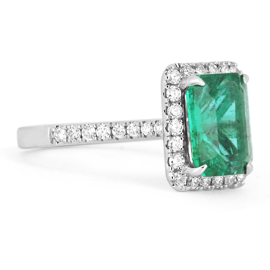 AAA Top Quality 2.53tcw 18K Natural Vivid Emerald & Diamond Halo Engagement Ring
