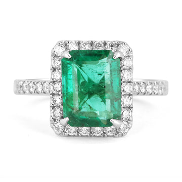 AAA Fine Quality 2.53tcw 18K Natural Vivid Emerald & Diamond Halo Engagement Ring