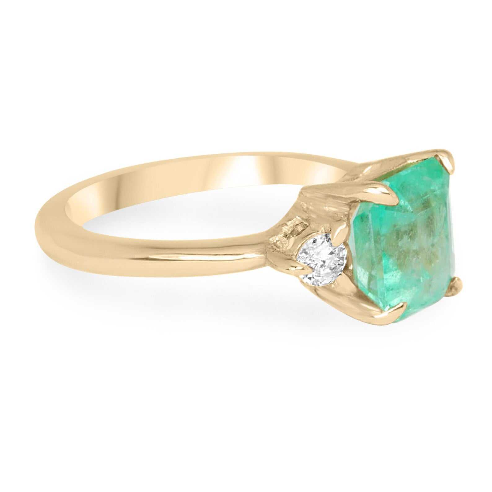 Dazzling Brilliance: 2.50tcw Green Emerald & Diamond 3 Stone Ring - 14K Beauty