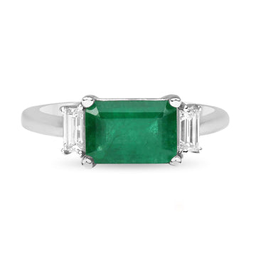2.0tcw Emerald East to West Baguettes 3 Stone Diamond Ring 14K
