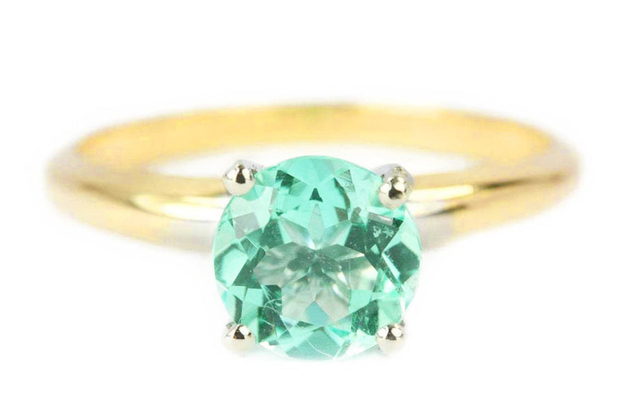1.0 Carat Emerald Round Cut Solitaire Engagement Ring 14K