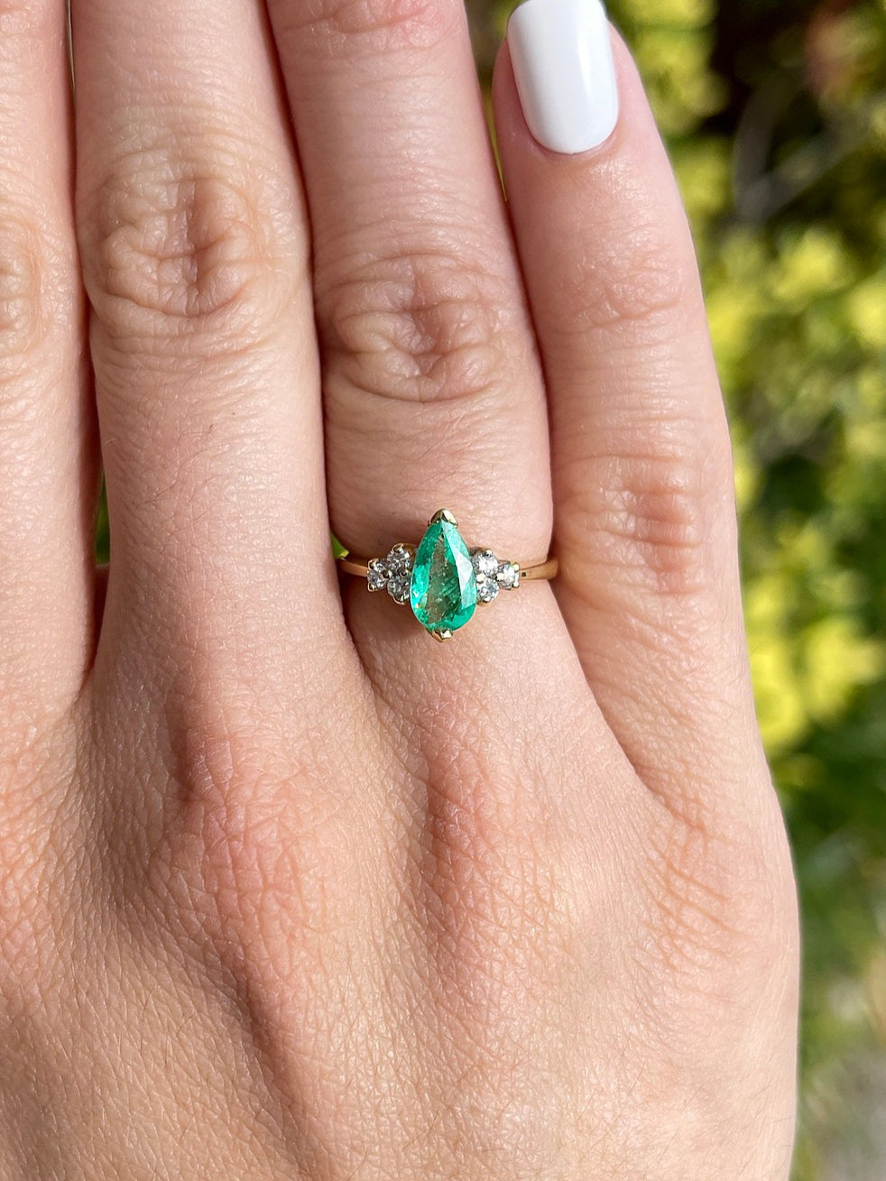 Pear Cut Colombian Emerald & Diamond 1.30tcw Accent Engagement Ring 14K Gold