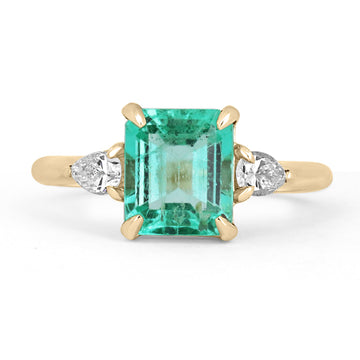 2.11tcw 14K Three Stone Asscher Emerald & Pear Diamond Engagement Ring