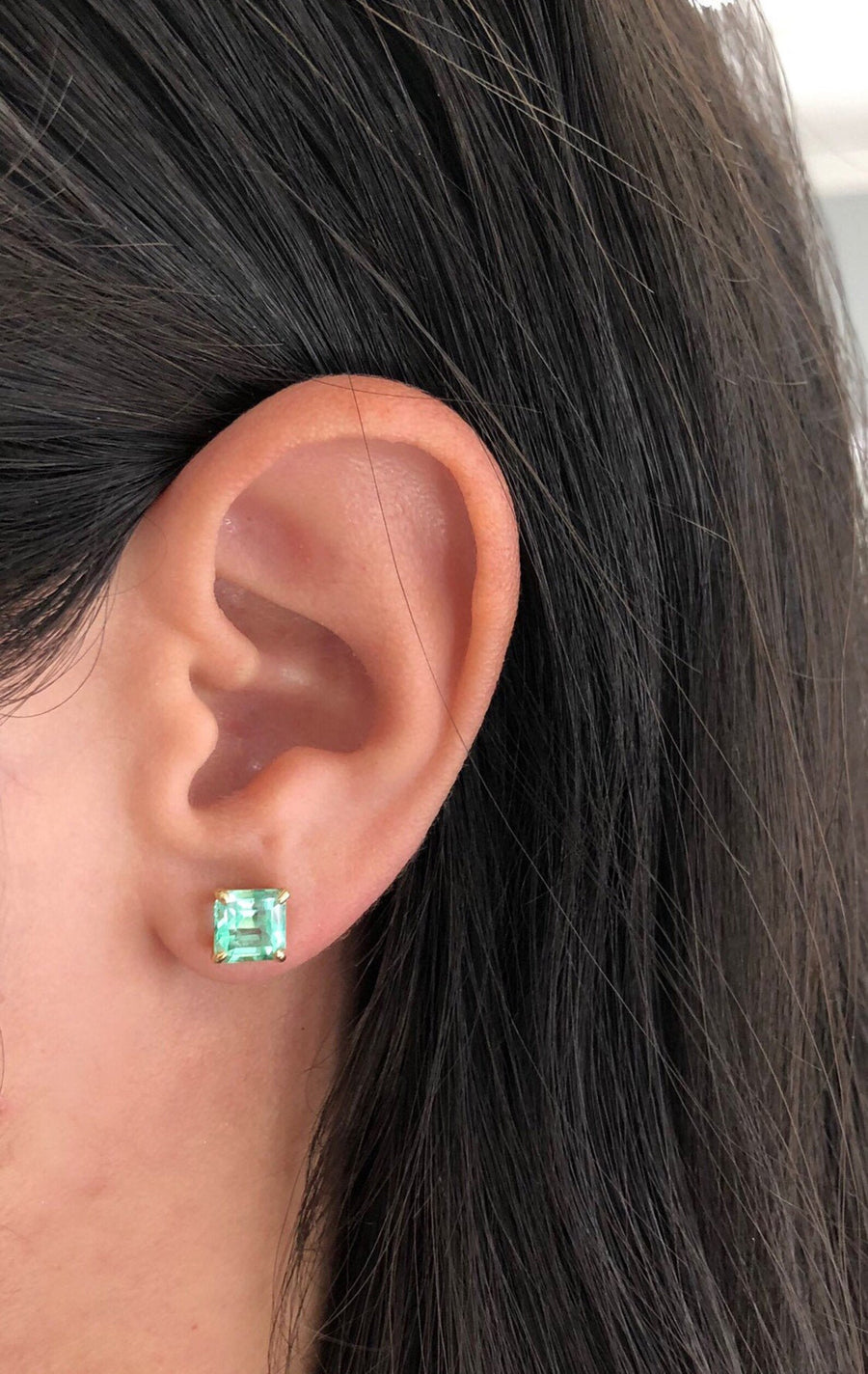 3.0tcw Colombian Brilliant Sea Green Emerald Solitaire Stud Earrings 18K Gold Gifts