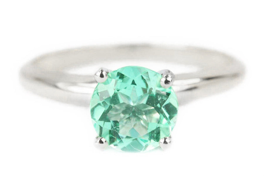 1.0 Carat Emerald Round Cut Solitaire Engagement Ring 14K