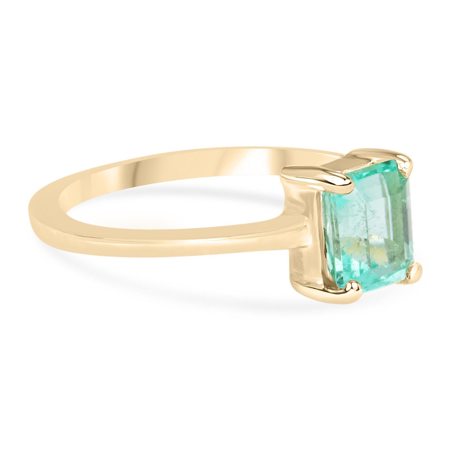 Modern 1.20 Carat Emerald Cut Solitaire Promise Ring Yellow Gold 14K