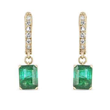 4.84tcw Rich Dark Green Emerald & Diamond Latch Back Omega Earrings 14K