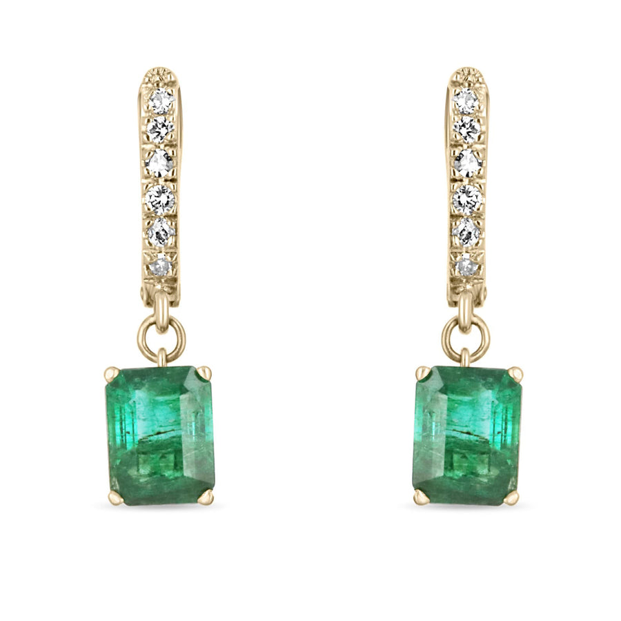 4.84tcw Rich Dark Green Emerald & Diamond Latch Back Omega Earrings 14K