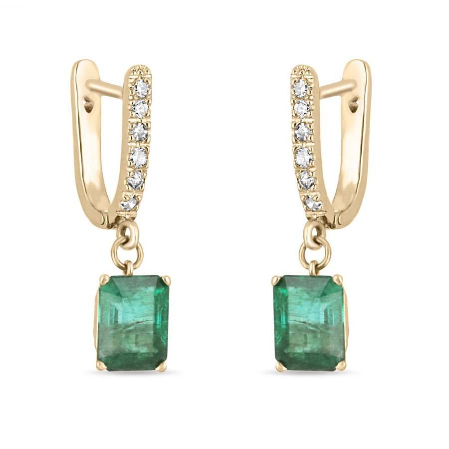 Rich Dark Green 4.84tcw Emerald & Diamond Latch Back Omega Earrings 14K