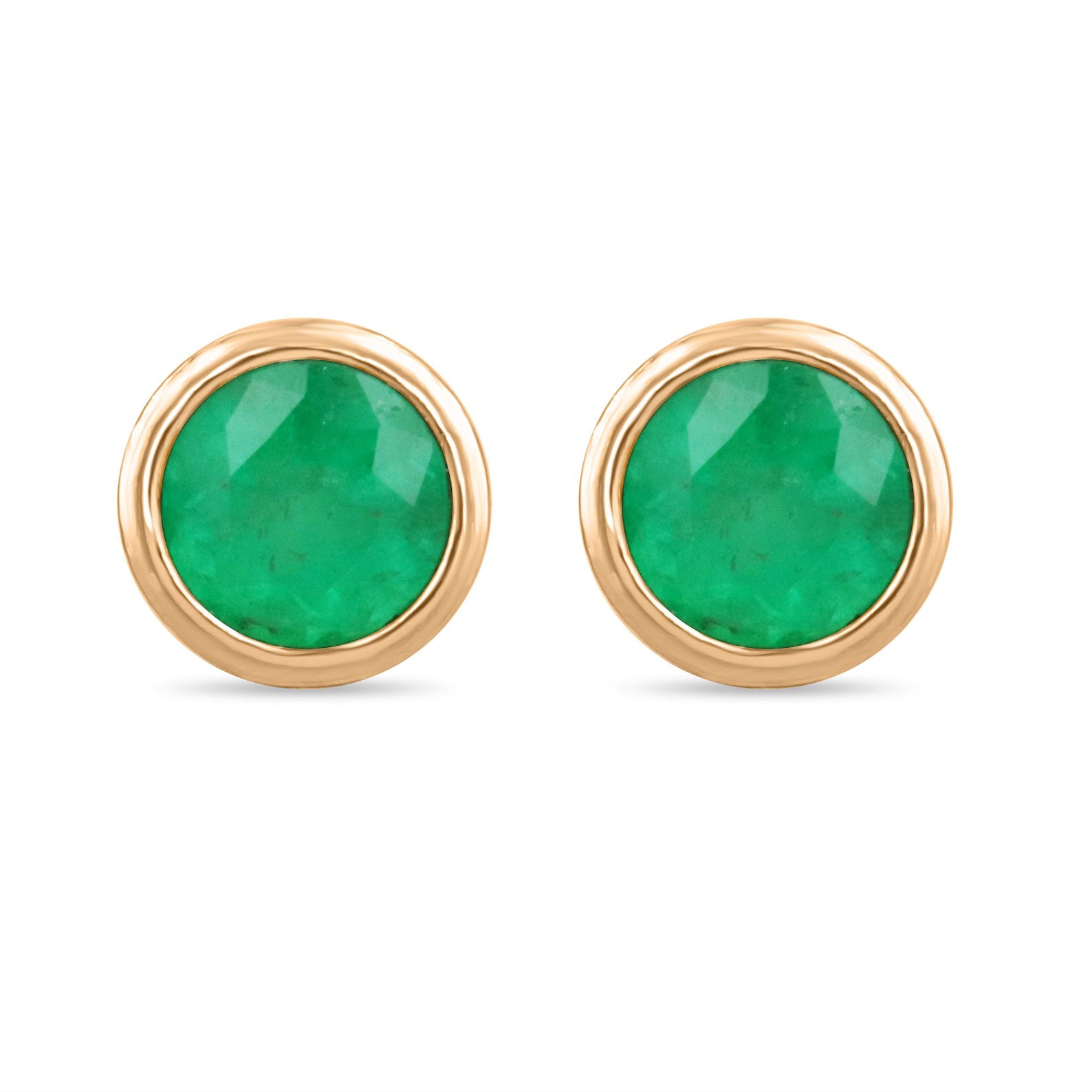 1.40tcw 14K Rich Green Emerald Round Cut Rose Gold Stud Earrings