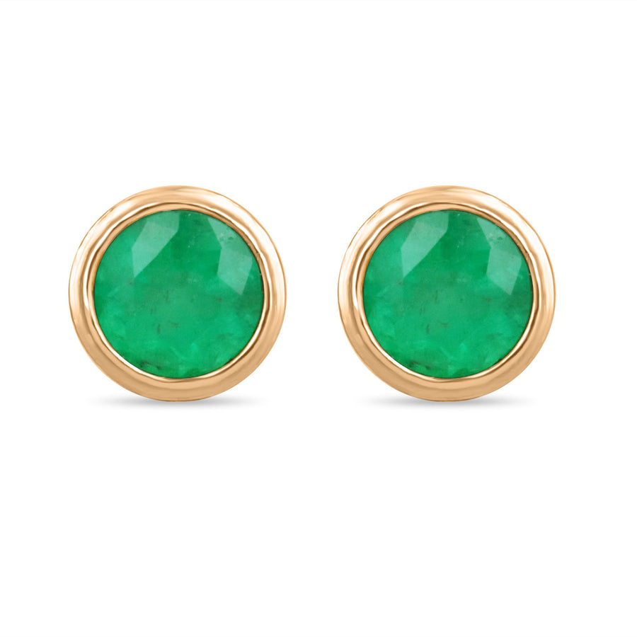 1.40tcw 14K Rich Green Emerald Round Cut Rose Gold Stud Earrings