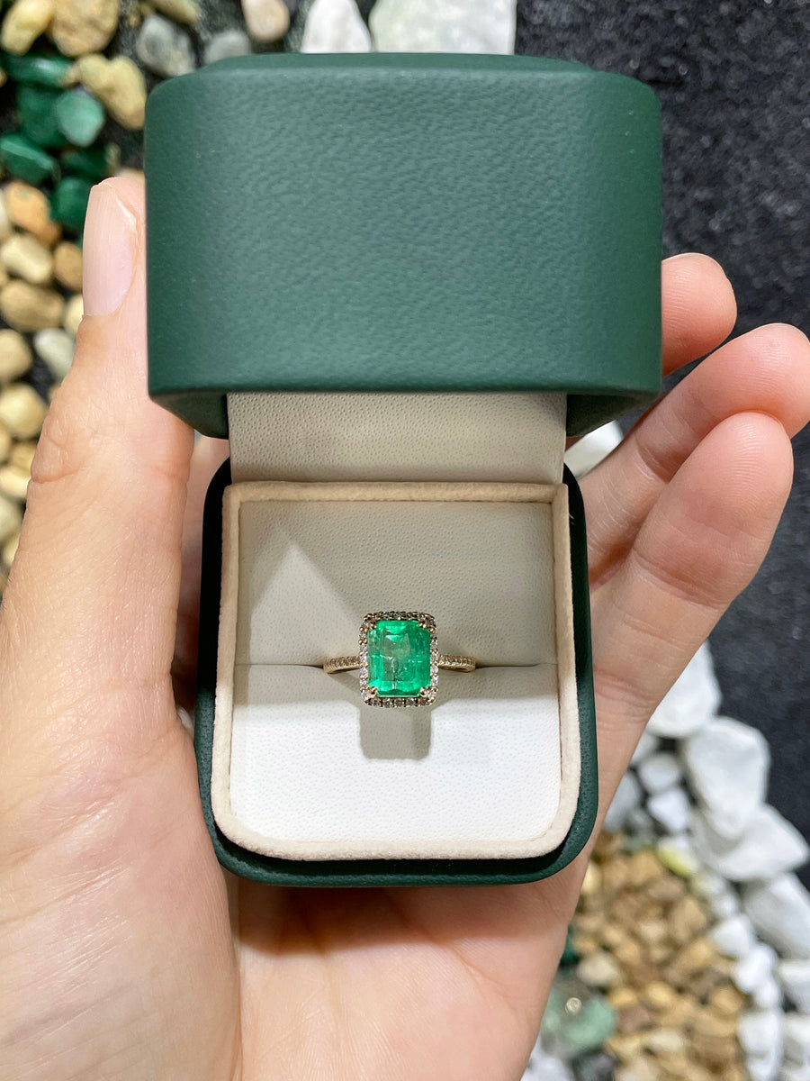 Colombian Emerald And Diamond 2.80tcw Engagement Ring Halo with accents Emerald Cut Ring 14K Gold